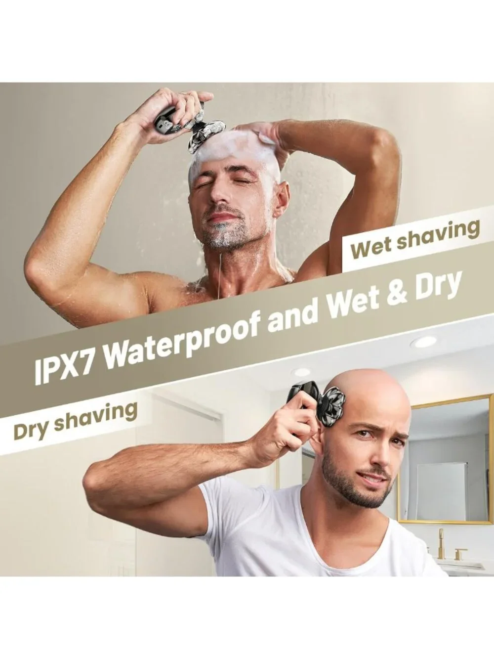 Waterproof Electric Shaver for Bald Men - 7D Detachable Razor, Wet & Dry, LED
